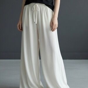 Annabelle Womens White Wide Leg Palazzo Pants Rayon Drawstring PC7005 NEW SIZE M